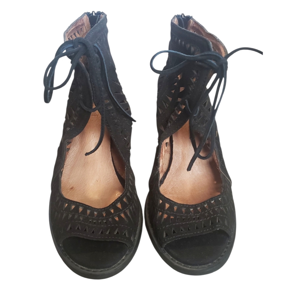 Jeffrey Campbell Sandals Womens 10 Cordillo Black Suede Open Toe Lace-up Heels - Picture 7 of 13